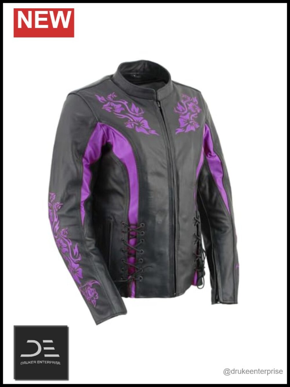 Premium Leather Racer Biker Jacket Mandarin Collar Moto